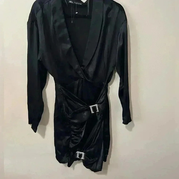 NWOT Zara JEWEL TRIM SATIN EFFECT DRESS  HOLIDAY/EVENT DRESS S - Picture 5 of 8
